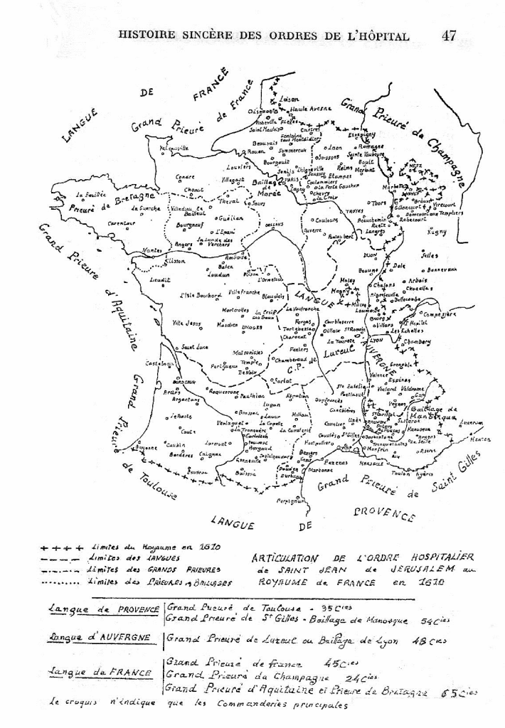 Carte des commanderies et prieurés de l'Ordre en France