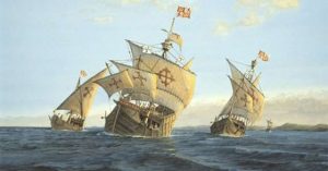 caravelles portant la croix de Calatrava en route pour les Amériques